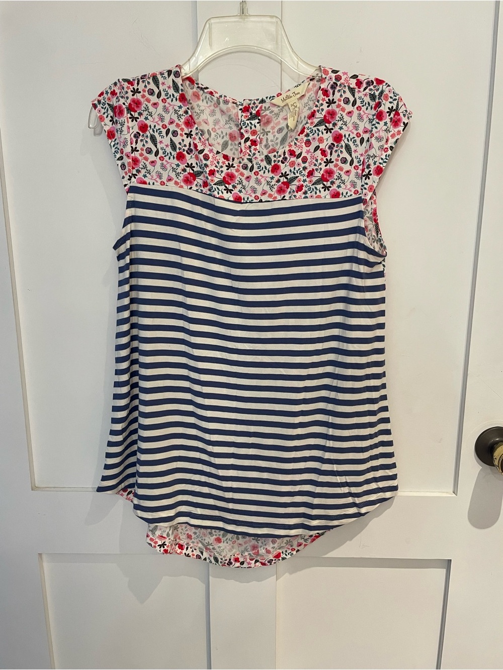 Matilda Jane Floral Yoke Floral and Navy Stripe Casual Women’s Top Size Small